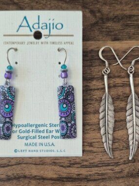 Bundle: Adajio Boho Earrings + 925 Sterling Silver Feather Earrings